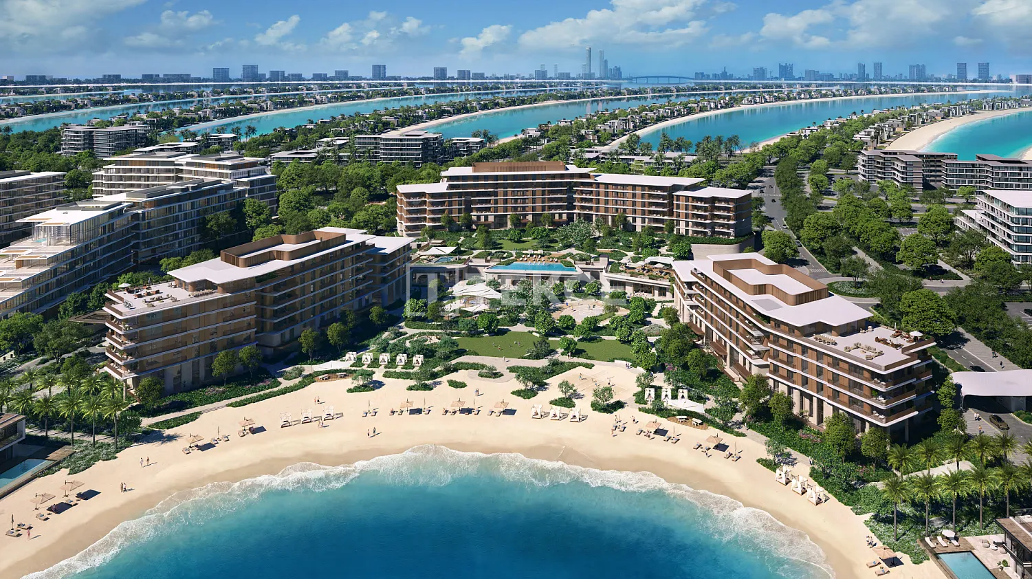 Apartamentos frente a la playa con piscina infinita en Dubai Palm Jebel Ali