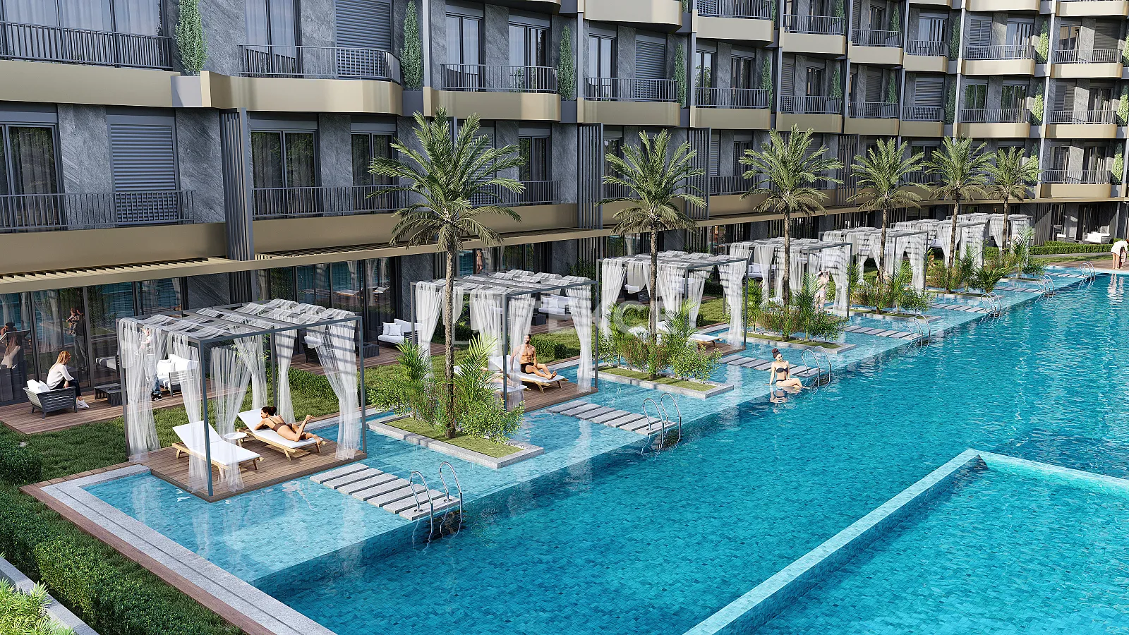 Kundu Antalya'da Havuzlu ve Deniz Manzaralı Daire Apartmanlar Plajın Yakınında