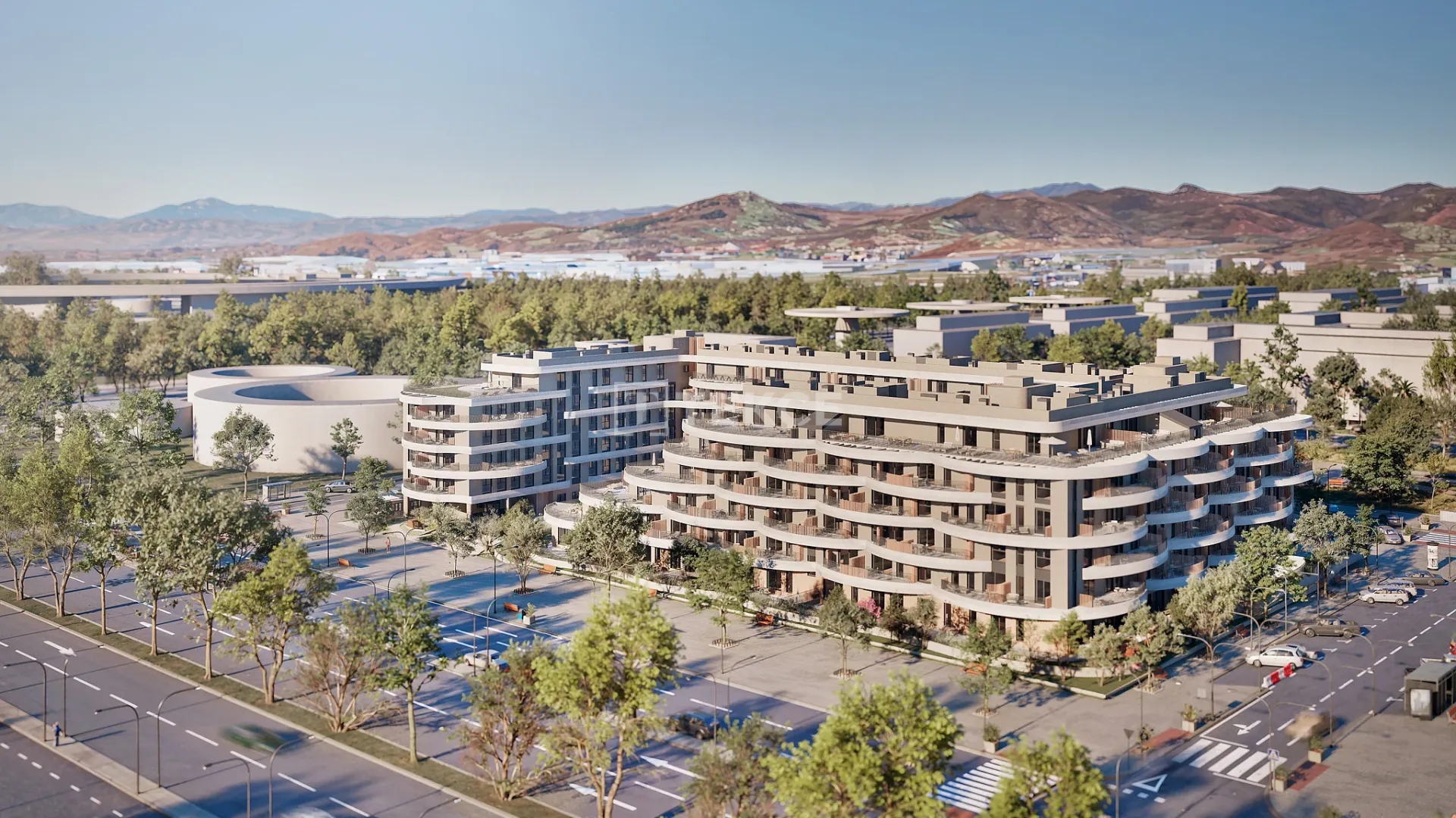 Helle Häuser mit Pool im Universitätsviertel von Málaga