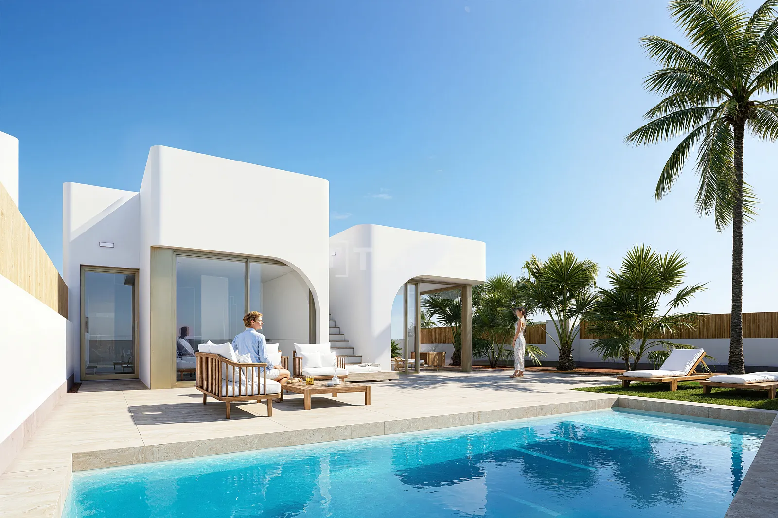 Los Alcázares'te Golf Sahasına Yakın Modern Deniz Manzaralı Villalar