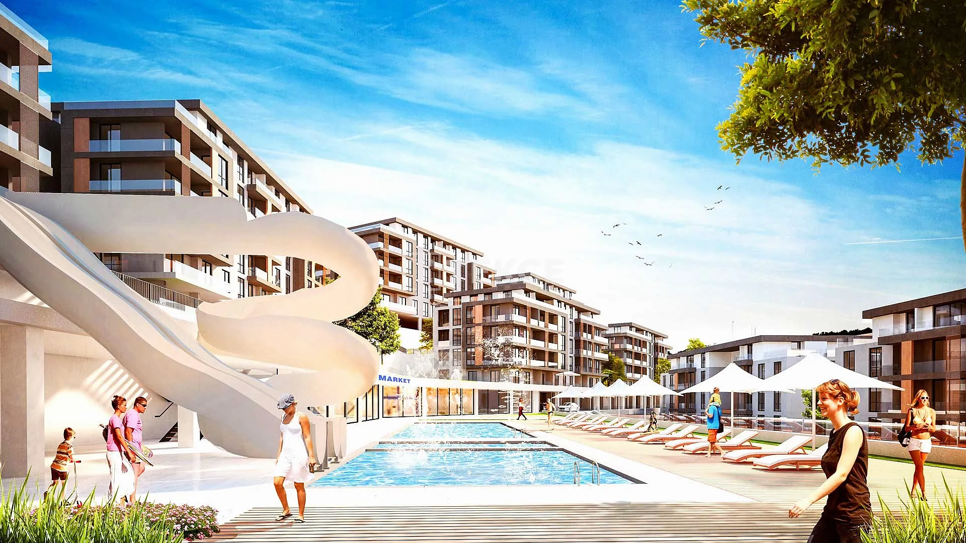 Apartamento com Vista para o Mar em Complexo com Piscina em Mudanya