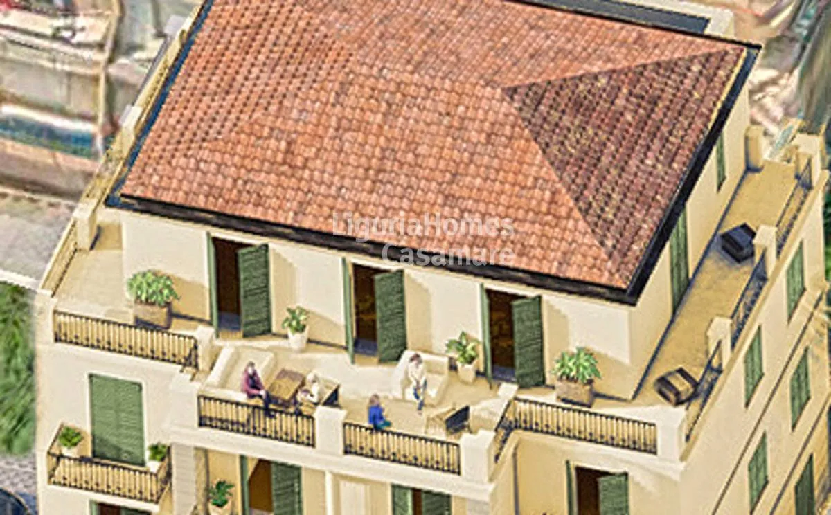 Villa Nouveau, Bordighera, for sale a very central penthouse under construction equipped with every comfort and highest energy class.