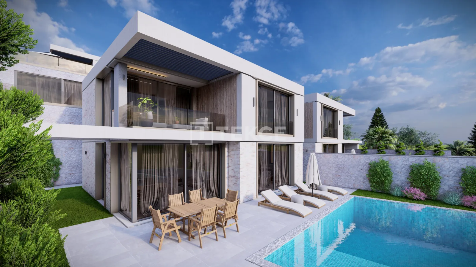 Casas de 2 Quartos com Piscinas Internas e Externas em Kalkan Antalya