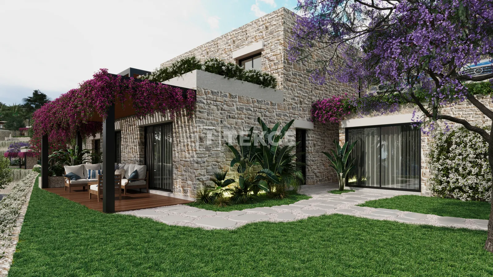 Meerblick-Immobilien in einer Anlage mit Pool in Bodrum Türkei