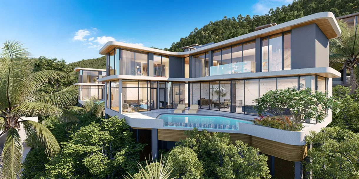 Neue moderne Villen mit Meerblick, 3 & 4 Schlafzimmern und privatem Pool zum Verkauf in Nai Thon