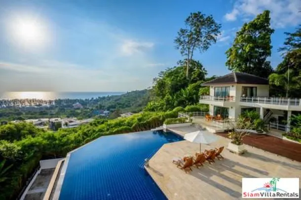 Panoramischer Meer- und üppiger Bergblick von diesem Drei-Schlafzimmer-Apartment in Nai Thon